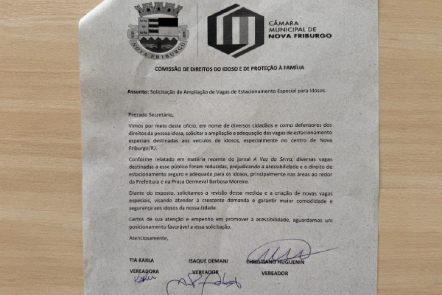 Comissão dos Direitos do Idoso solicita ampliação de vagas de estacionamento para idosos em Nova Friburgo