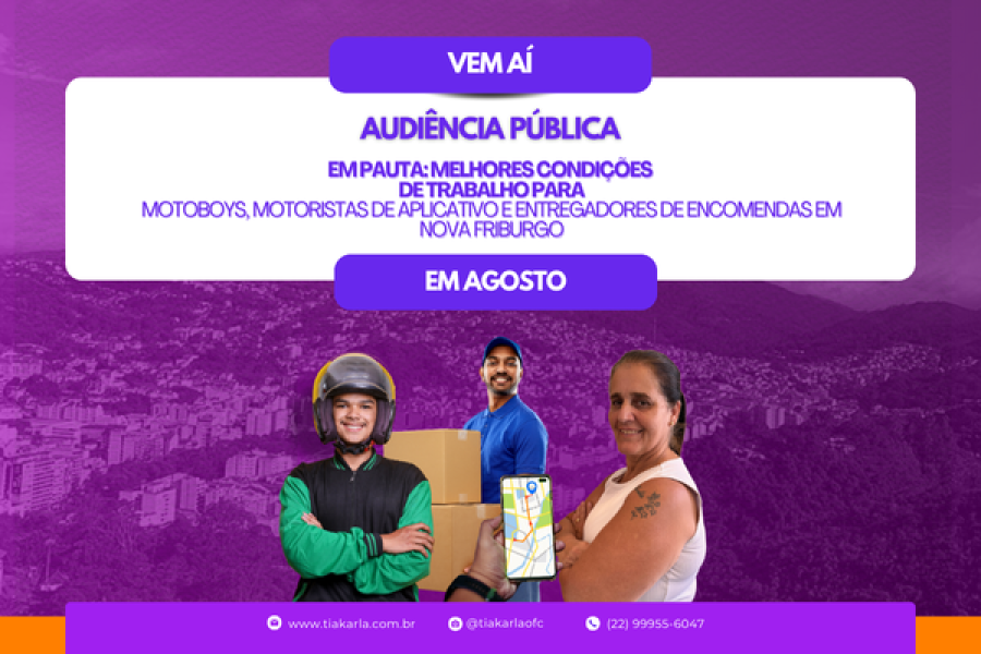 Audiência pública vai debater melhores condições para motoboys, motoristas de aplicativo e entregadores em Nova Friburgo